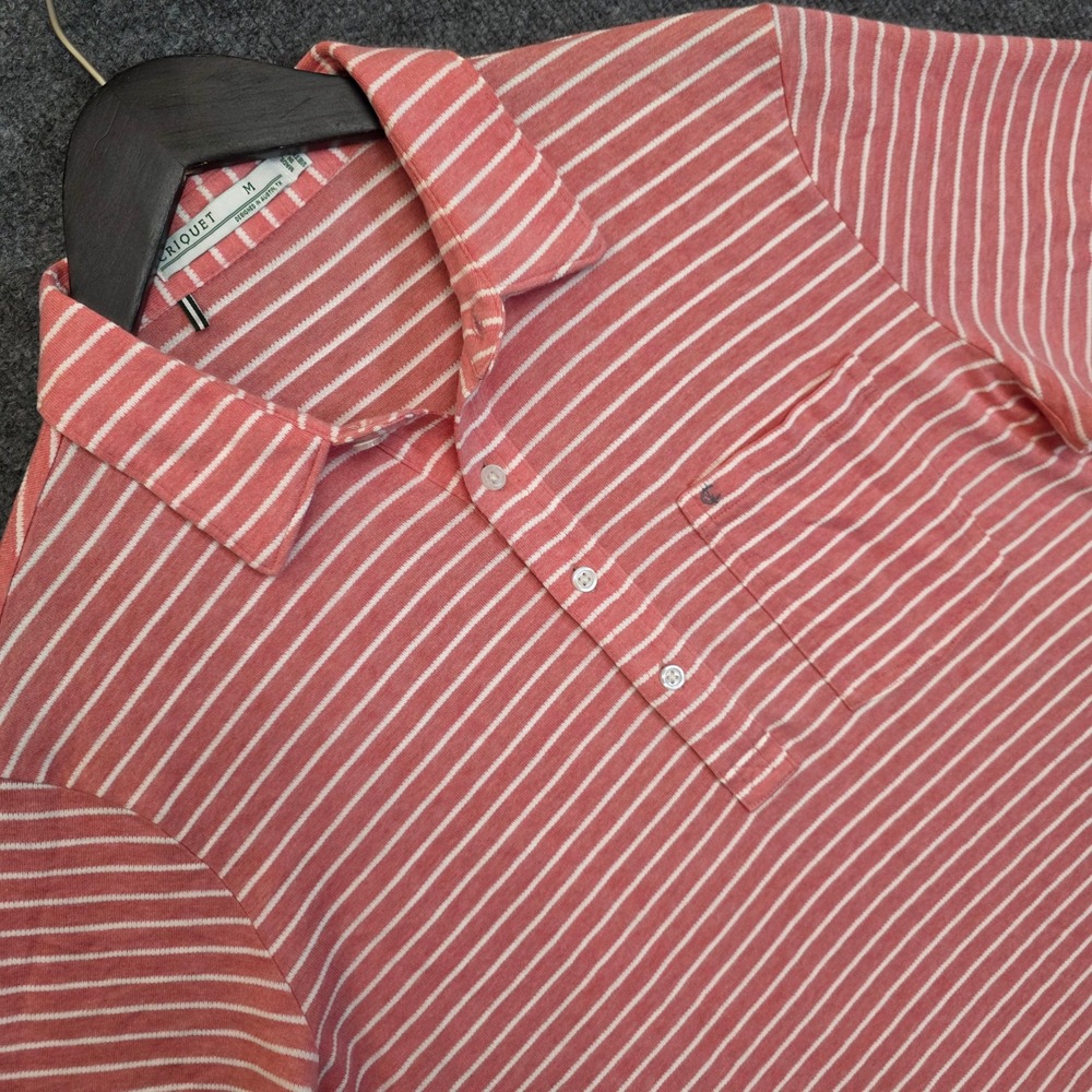 Criquet Polo Shirt Mens Size M Pink Striped Short Sleeve Cotton Pocket Jersey